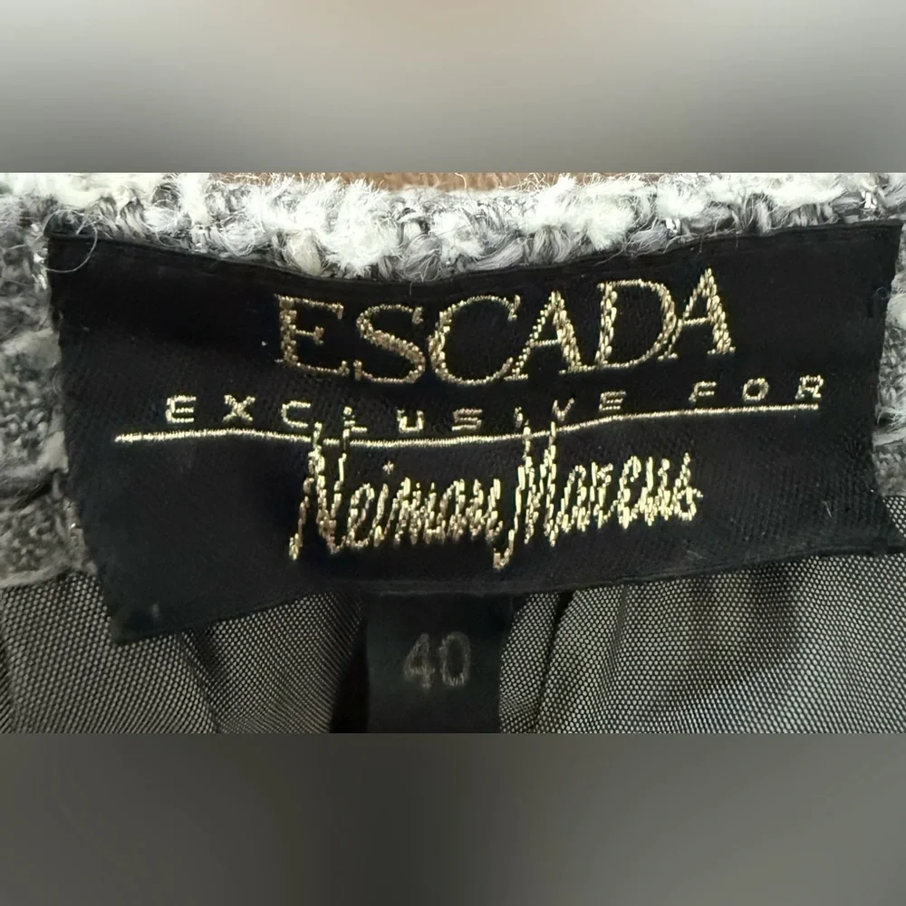 Escada Neiman Marcus Tweed Virgin Wool Blend Pencil Skirt Silver Gray 40 Germany